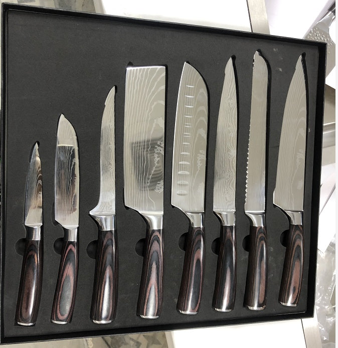 The Art of Culinary Precision: 8 Damascus Pattern Stainless Steel Chef's Knives