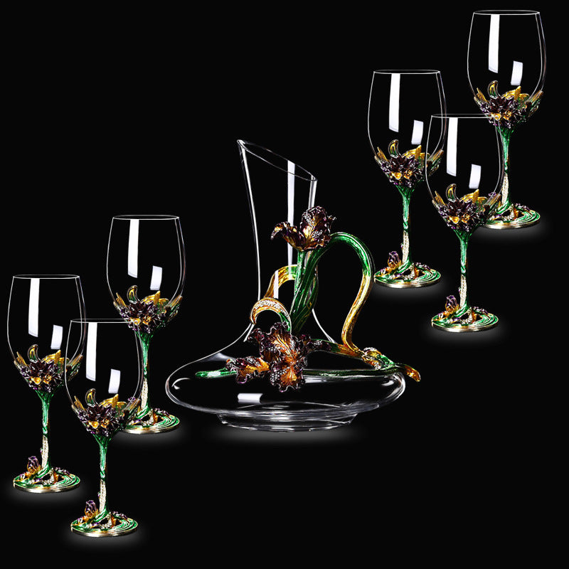 Enamel Iris Lead-free Crystal Red Wine Glass