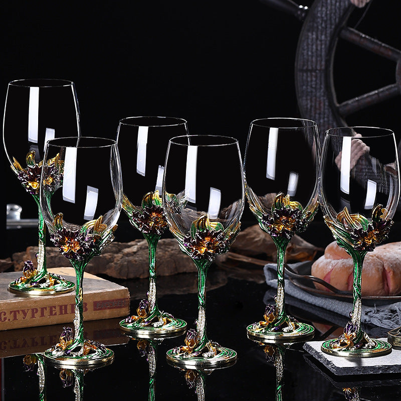 Enamel Iris Lead-free Crystal Red Wine Glass