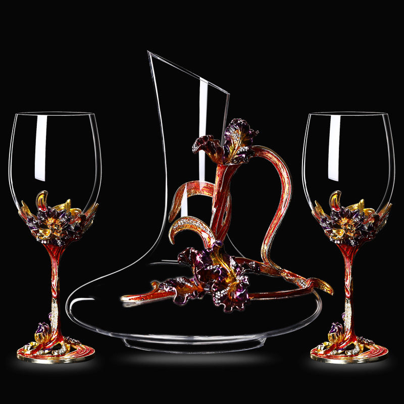 Enamel Iris Lead-free Crystal Red Wine Glass