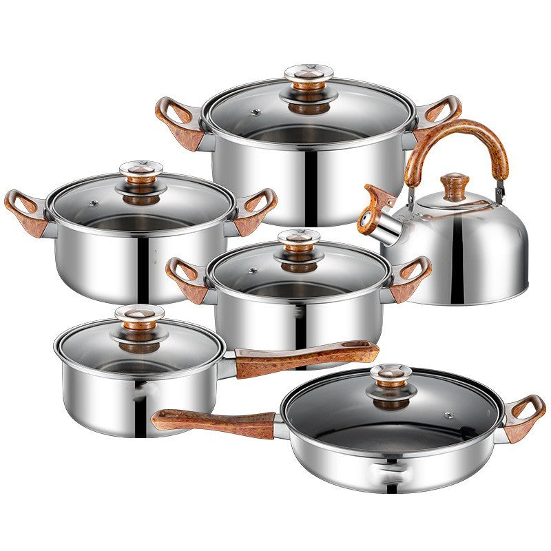 Wood Grain Handle Detachable Kitchen Cooking Pot