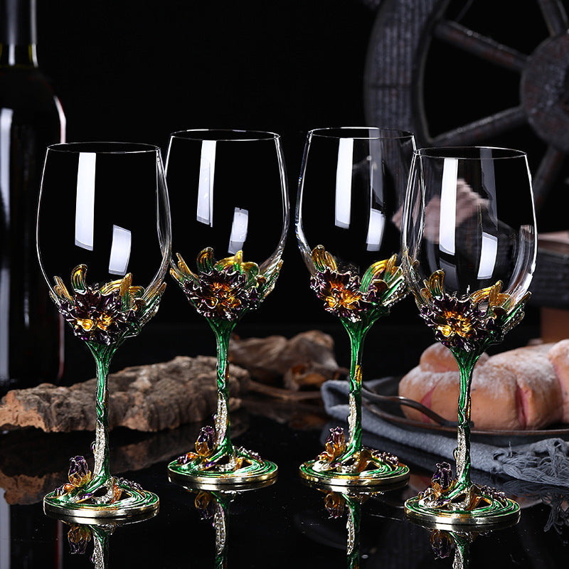 Enamel Iris Lead-free Crystal Red Wine Glass