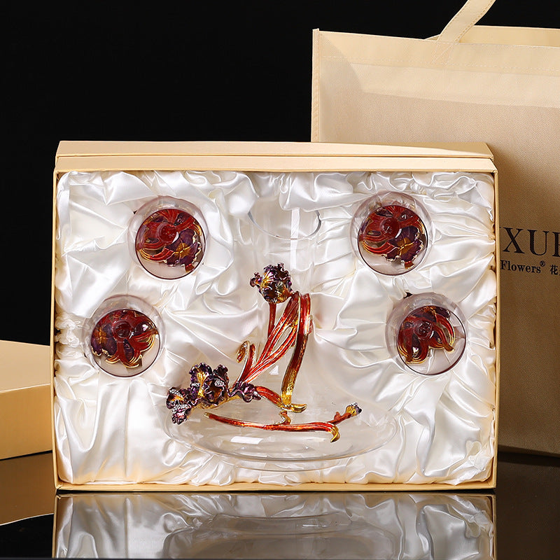 Enamel Iris Lead-free Crystal Red Wine Glass