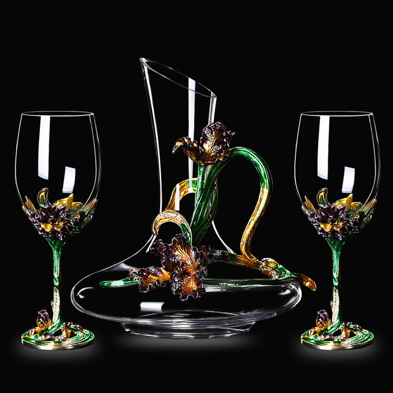 Enamel Iris Lead-free Crystal Red Wine Glass