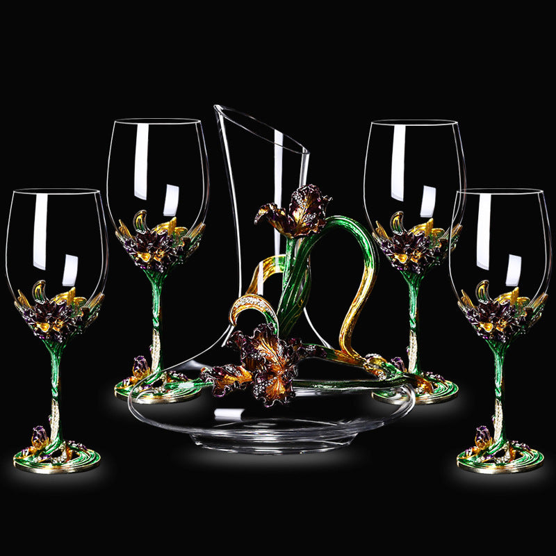 Enamel Iris Lead-free Crystal Red Wine Glass
