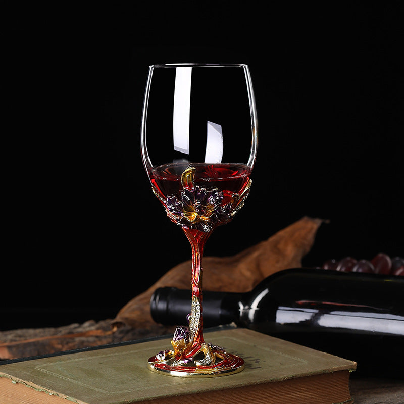 Enamel Iris Lead-free Crystal Red Wine Glass
