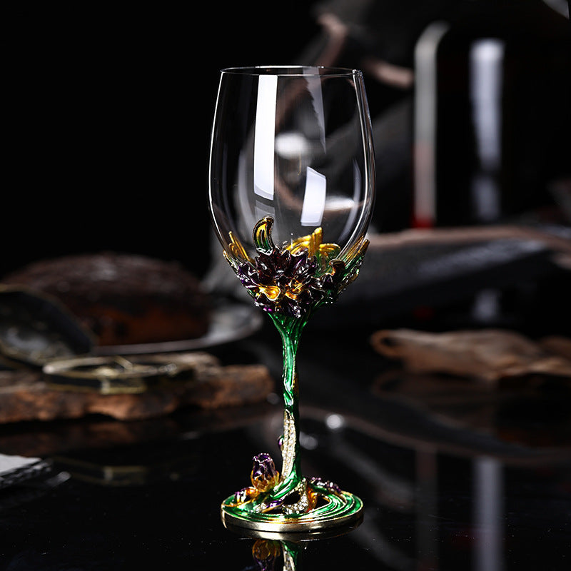 Enamel Iris Lead-free Crystal Red Wine Glass