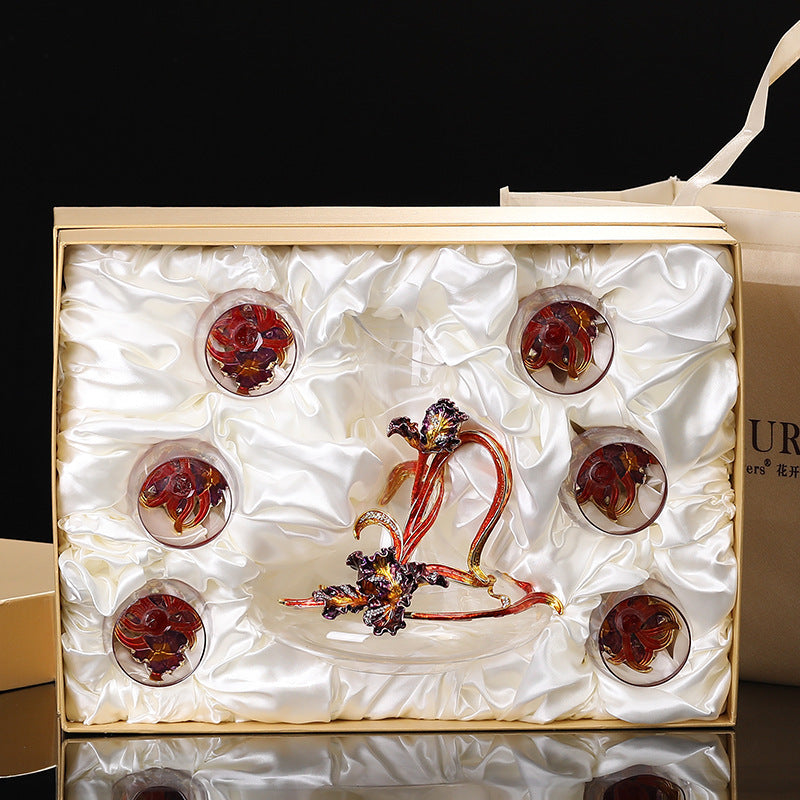 Enamel Iris Lead-free Crystal Red Wine Glass