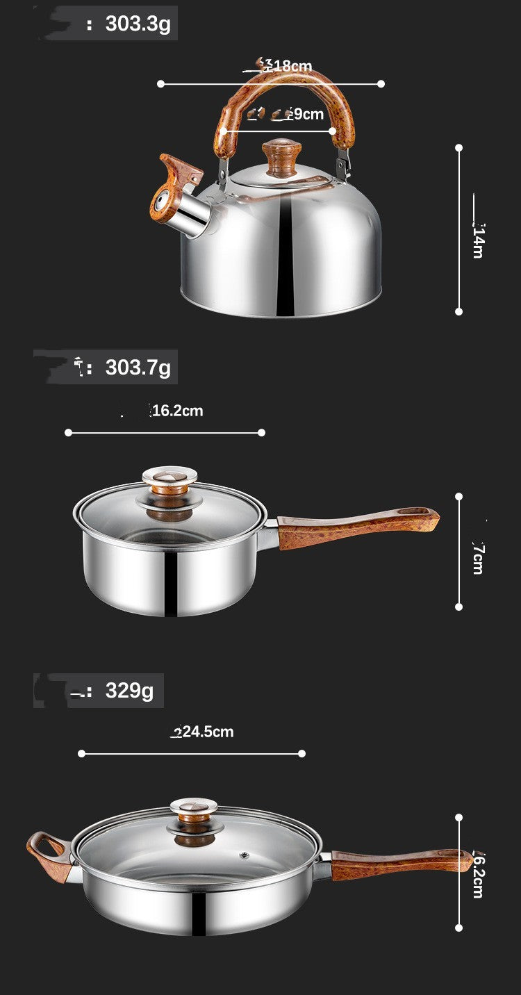 Wood Grain Handle Detachable Kitchen Cooking Pot