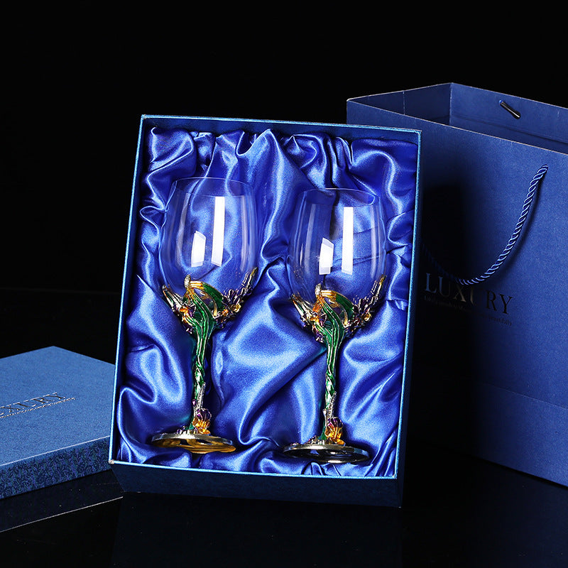 Enamel Iris Lead-free Crystal Red Wine Glass