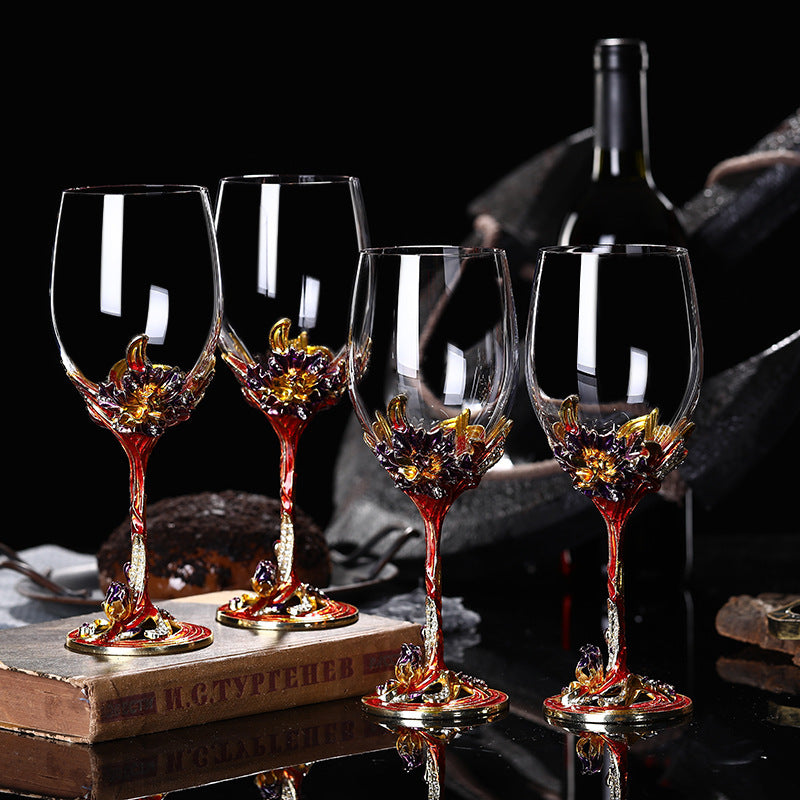 Enamel Iris Lead-free Crystal Red Wine Glass