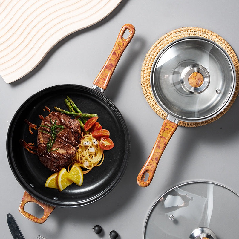 Wood Grain Handle Detachable Kitchen Cooking Pot