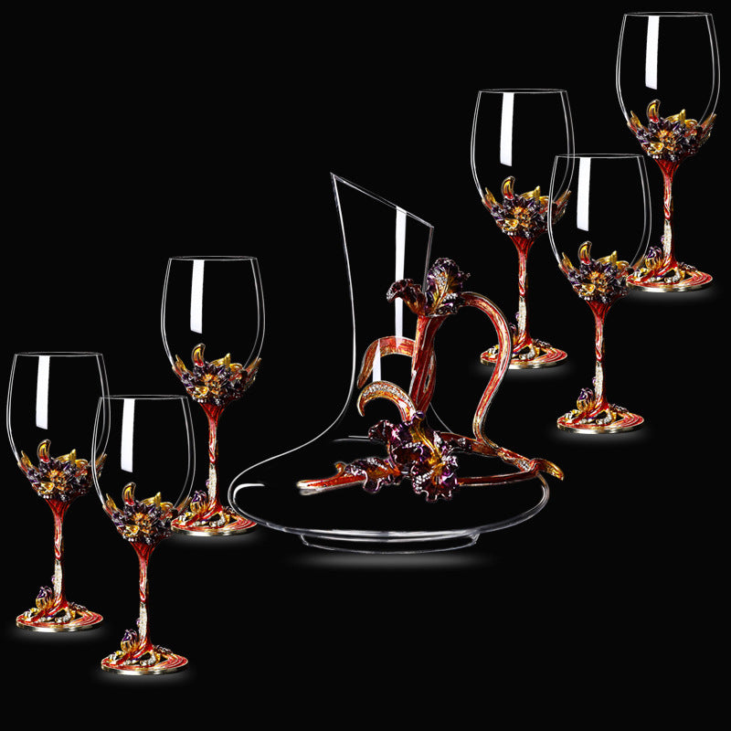 Enamel Iris Lead-free Crystal Red Wine Glass