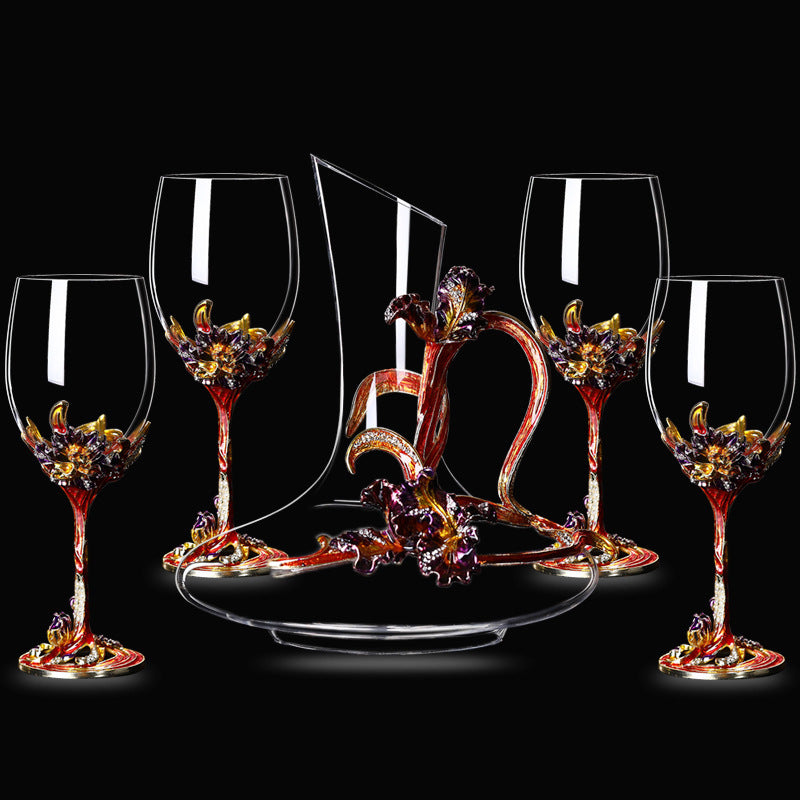 Enamel Iris Lead-free Crystal Red Wine Glass