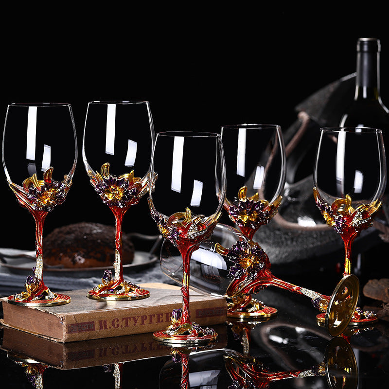 Enamel Iris Lead-free Crystal Red Wine Glass