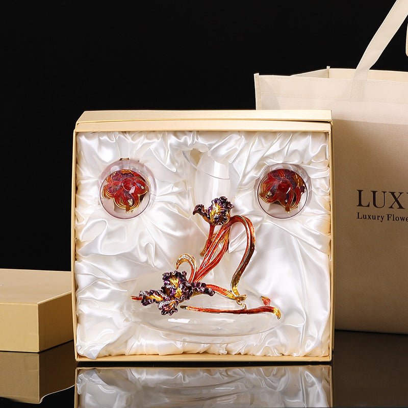 Enamel Iris Lead-free Crystal Red Wine Glass
