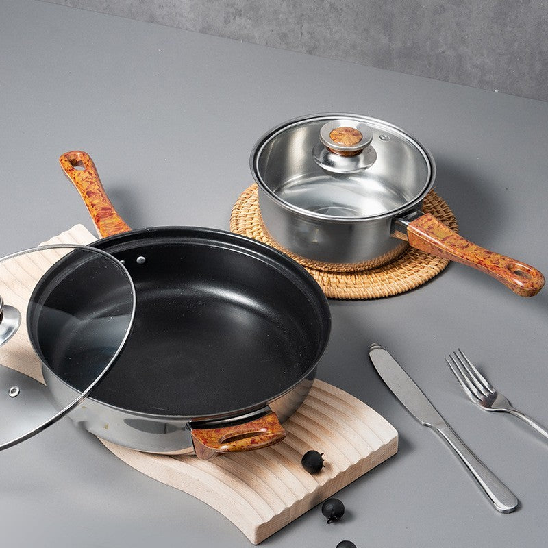 Wood Grain Handle Detachable Kitchen Cooking Pot